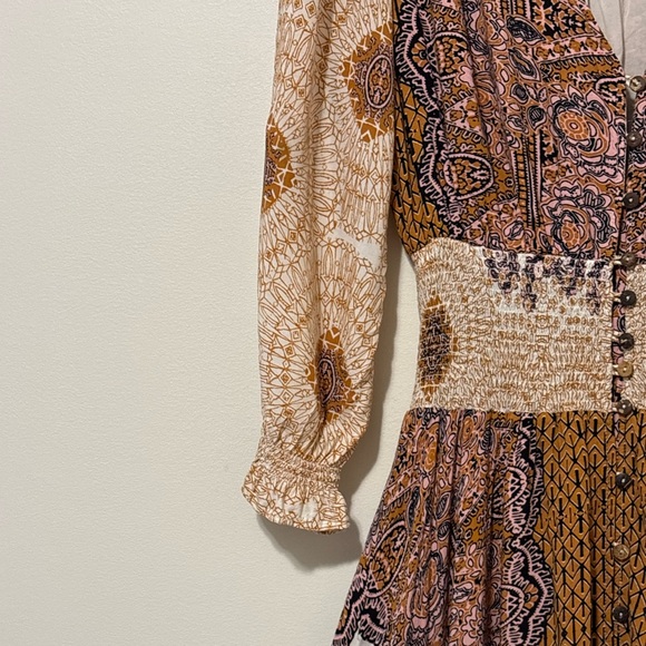 Free People Mexicali Rose Maxi Dress Bohemian Size M asymmetrical Rayon - Picture 5 of 16